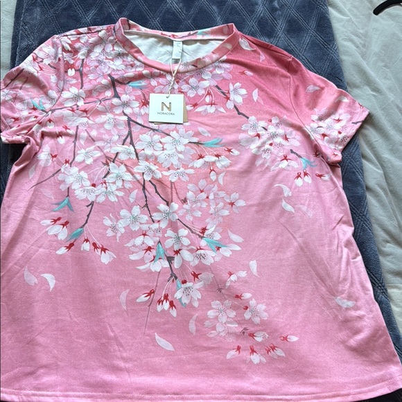 New Noracora Womens Cherry Blossom Pink Floral Tee size XXL - Picture 3 of 13